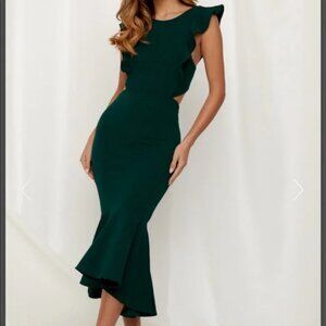 Forest green ruffle midi dress Avani